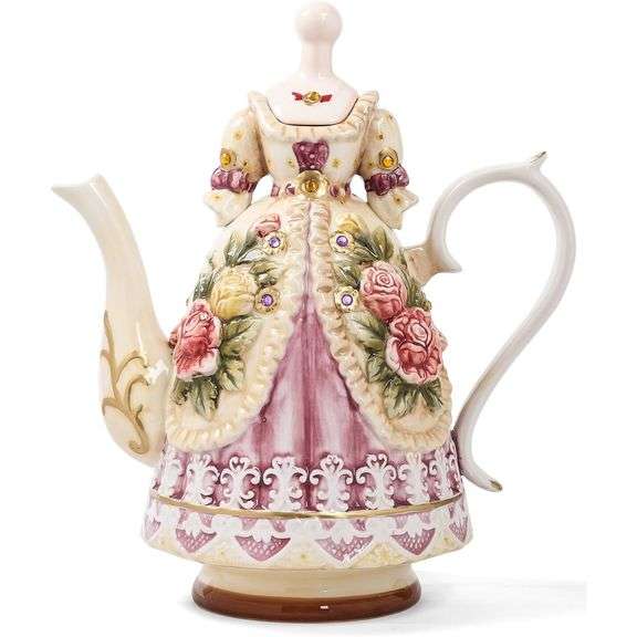 Hand-Painted Ceramic Teapot with Embossed Rose Design