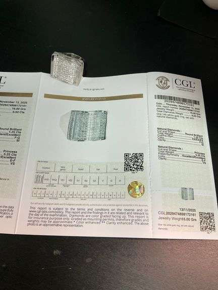 MEN'S CERTIFIED 14K WHITE GOLD DIAMOND RING 6.50 CARATS