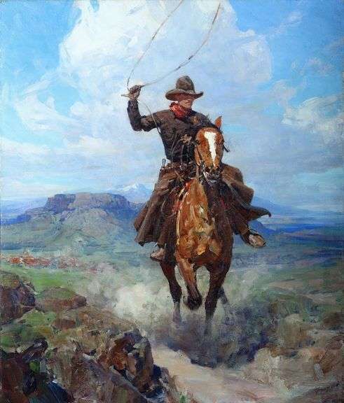 Highly Collectible After Frank Tenney Johnson One of a kind oil on Canvas signed by the artist, A Co