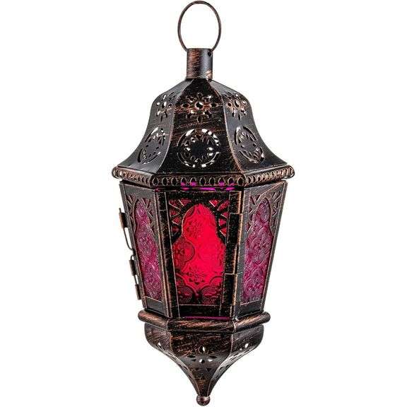 Hanging Lantern with Purple Glass Panels