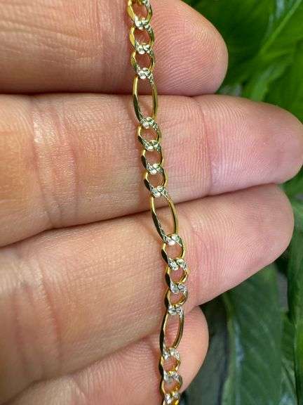 10k Yellow Gold Solid Pave Figaro Link Chain 3.3mm Bracelet 8"