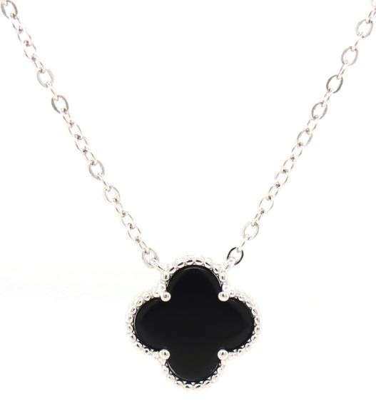 925 Sterling silver 10mm black onyx clover pendant on chain