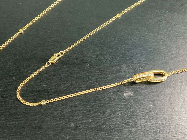 CERTIFIED 18K YELLOW GOLD LONG STATION NECKLACE WITH DIAMONDS