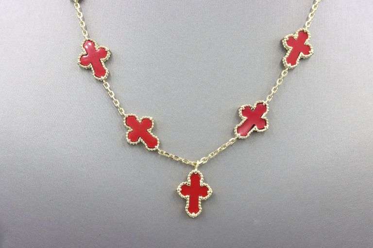 925 Sterling silver coral cross link necklace