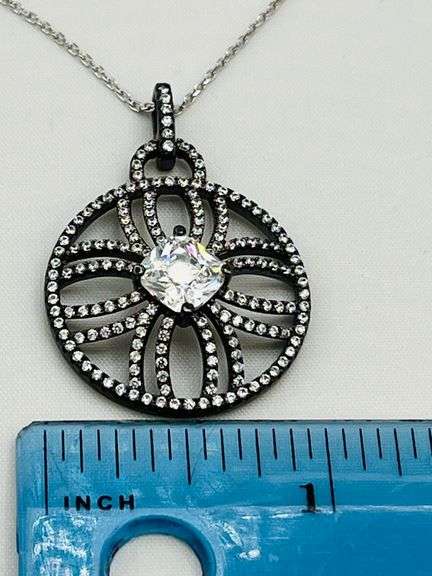 925 Sterling Silver Crystal Pave Classica Pendant With Chain Necklace