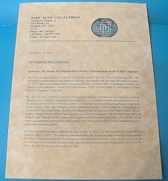 RARE ELVIS PRESLEY HAIR WITH COA