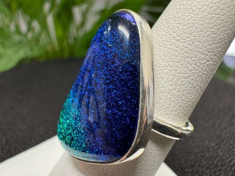 Sterling Silver 925 One of a Kind Dichroic Glass Ring Size 6