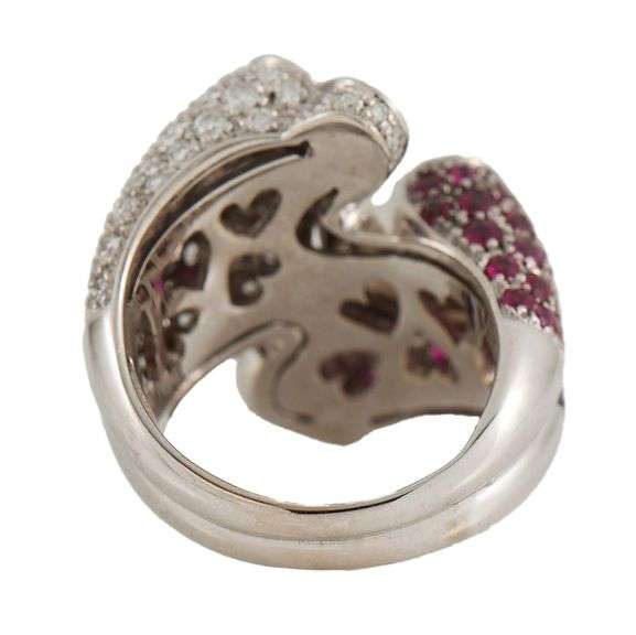 1.90ctw Ruby and 2.20ctw Pave Diamond Heart Shaped Bypass Ring in 18K