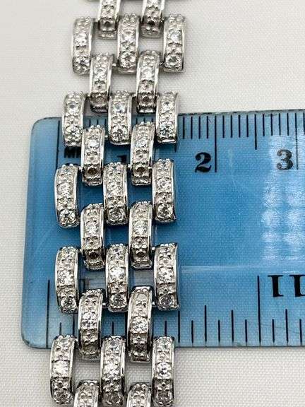 925 Sterling Silver Full CZ Set Panther Chain Link Bracelet