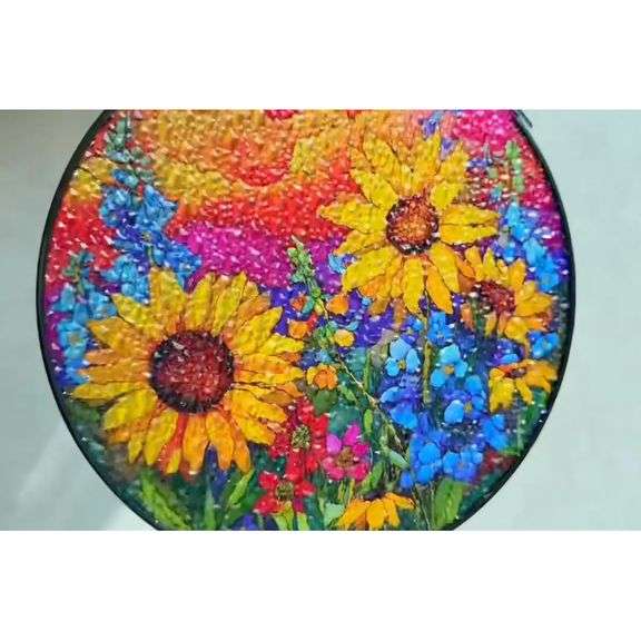 Hand-Painted Stained Glass Sunflower Window Hanging Suncatcher