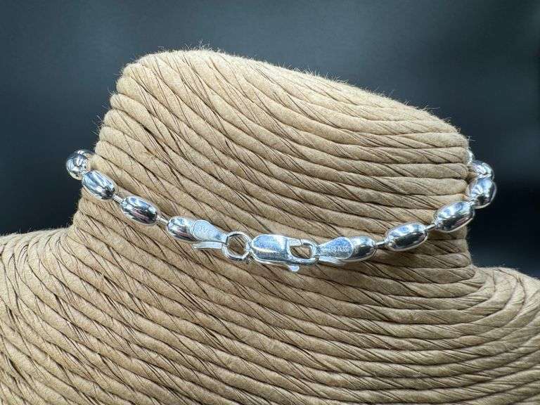 Sterling Silver Italian Oval Ball Bead Chain 4mm 925 Italy Rice Bracelet 8"