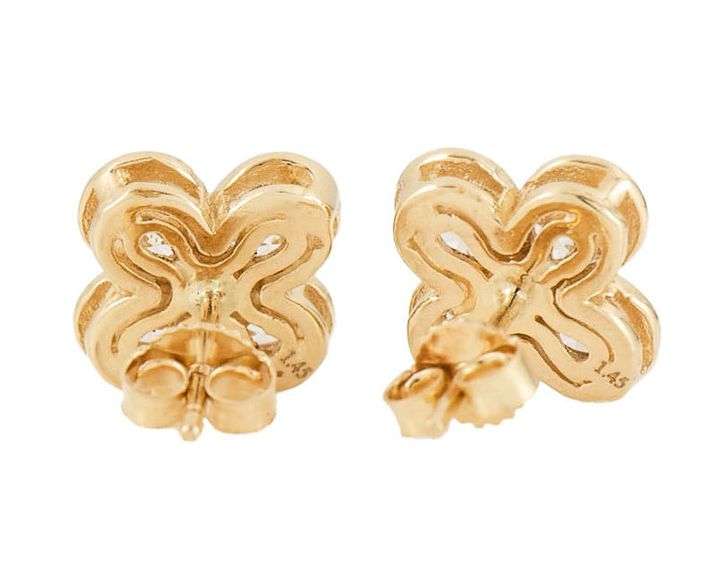 New 1.45ctw Round Diamond Clover Stud Earrings in 14K