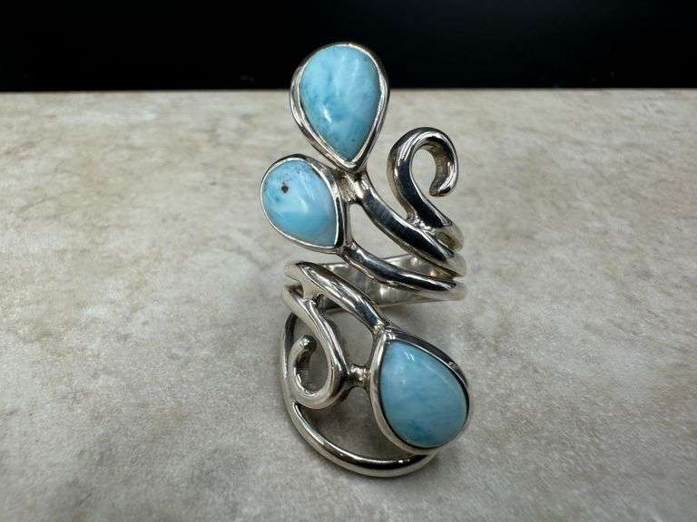 Sterling Silver Gemstone Larimar Ring Size 6