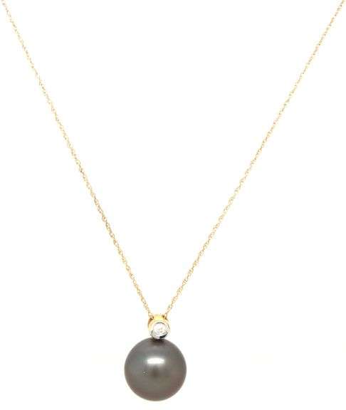 14kt Yellow gold 12.5mm grey fresh water pearl pendant on chain