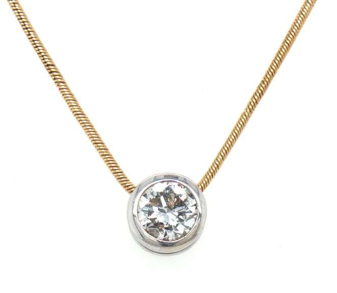 14kt Yellow gold 0.50ct bezel set diamond pendant on chain