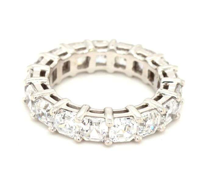 Sparkling 14K WG Anniversary Band with Asscher Cut CZ's.
