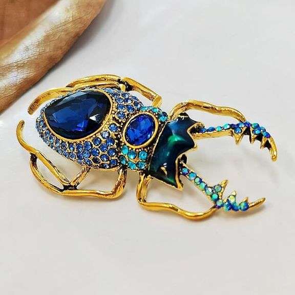 Crystal Beetle Brooch with Crown Motif