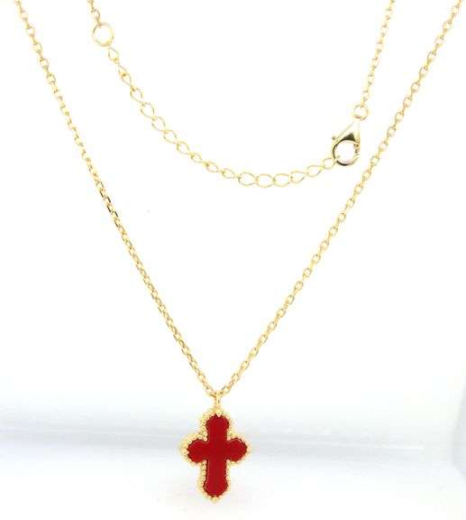 925 Sterling silver coral cross pendant on chain