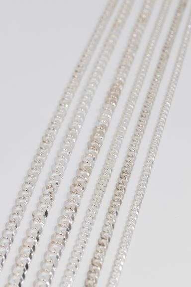 Sterling Silver - Italy Stamped - Super Flat Diamond-Cut Curb Lot - 6 Chains - 6.7mm to 11.2mm Wide 