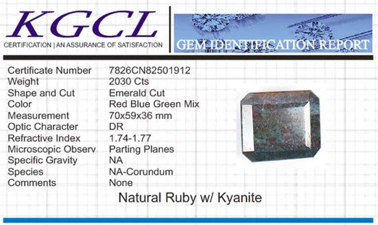 Huge Certified 2030 Ct Museum Size Natural Red Ruby Blue Kyanite Solitaire