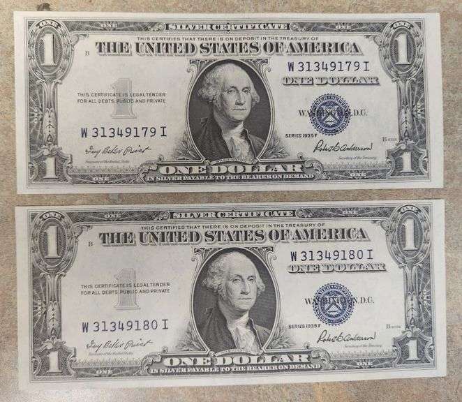 6 Lots Of 2 (12 Notes Total) Consecutive Silver Certificates, UNC