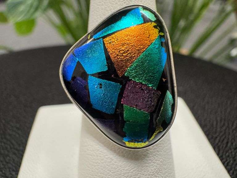 Sterling Silver 925 One of a Kind Dichroic Glass Ring Size 8