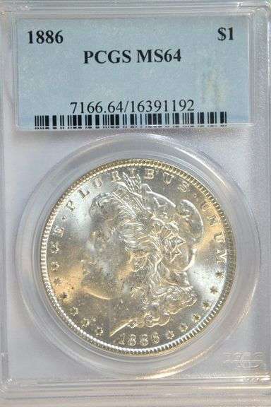 Frosty-white near Gem BU 1886 Morgan Silver Dollar. PCGS MS64