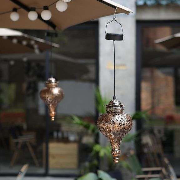Set of 2 Solar Moroccan Metal Lanterns