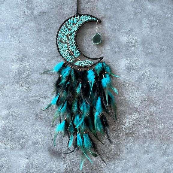 Moon Tree of Life Dream Catcher with Green Agate Stones