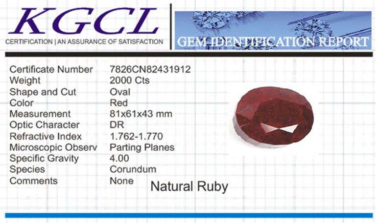 Magnificent Certified Museum Size 2000 Ct Natural Red Ruby Solitaire