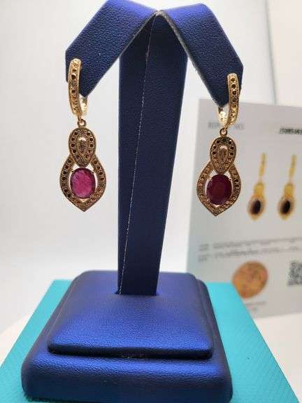 Magnificent pair of Ruby and diamond earring in Silver – EGL Certified