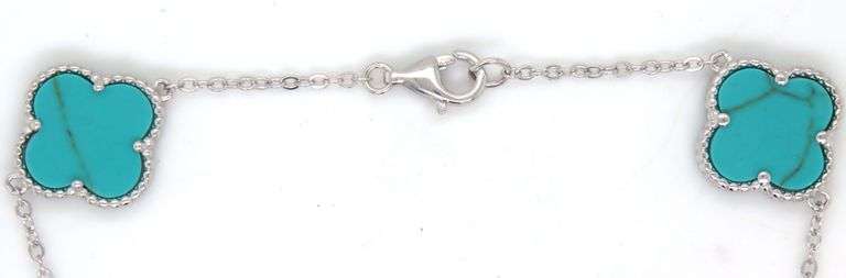 12mm 5 Clover turquoise link bracelet in 925 sterling silver