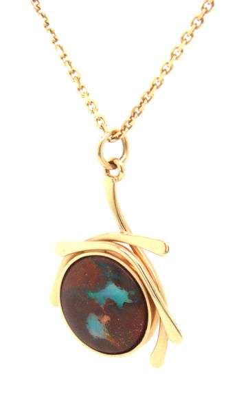 Stunning 14K YG Mexican Opal Pendant on Necklace