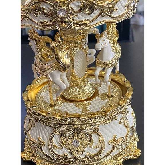 Golden Ivory Carousel Horse Wind-Up Music Box