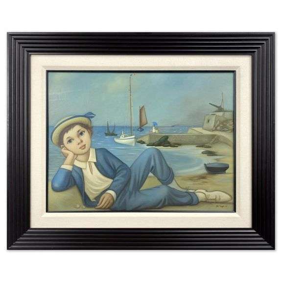 "Boy Reclining at the Harbor" by Philippe Noyer (1917-1985)