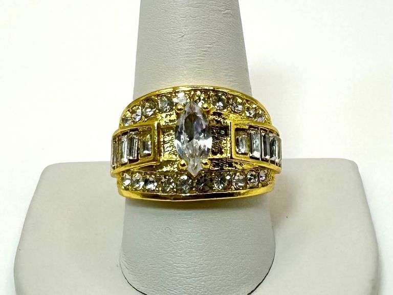 Dazzling 14 Kt Yellow Gold Plated Simulated Diamond Ring