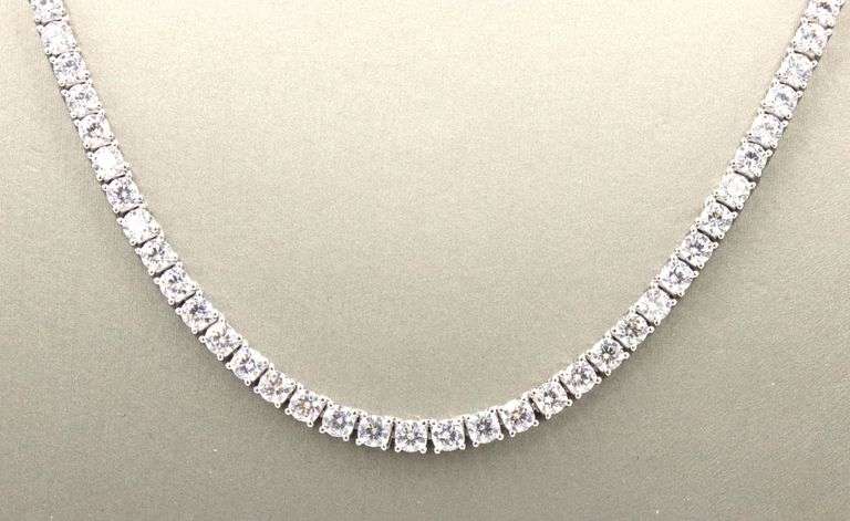 925 Sterling silver round brilliant cut cubic zirconia tennis necklace