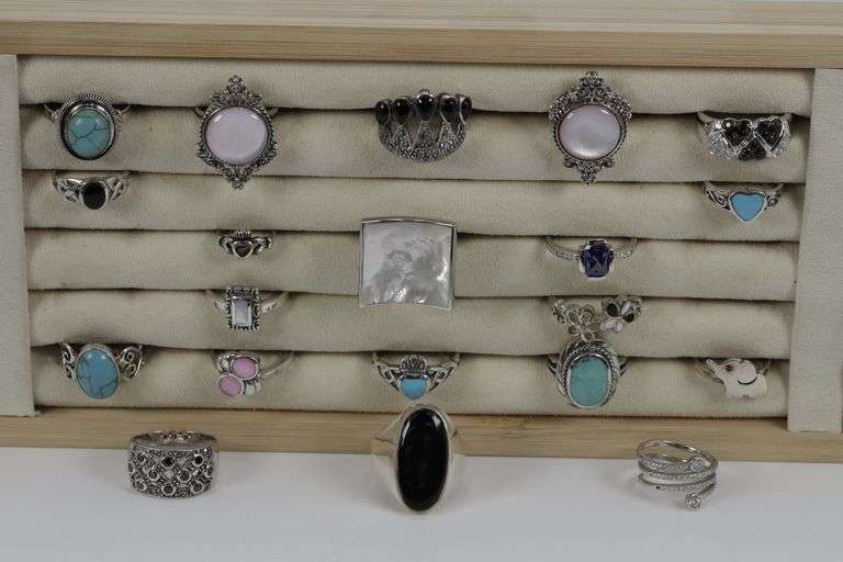 Sterling Silver Ring Assortment Various Sizes & Styles (20 Ring Lot)
