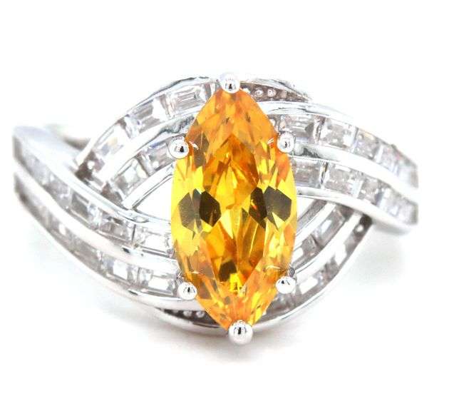 925 Sterling silver marquise yellow cubic zirconia ring