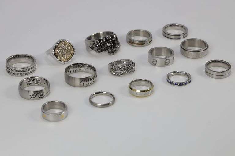 Stanless Steel 316L Ring Lot of 15 Rings Various Sizes & Styles