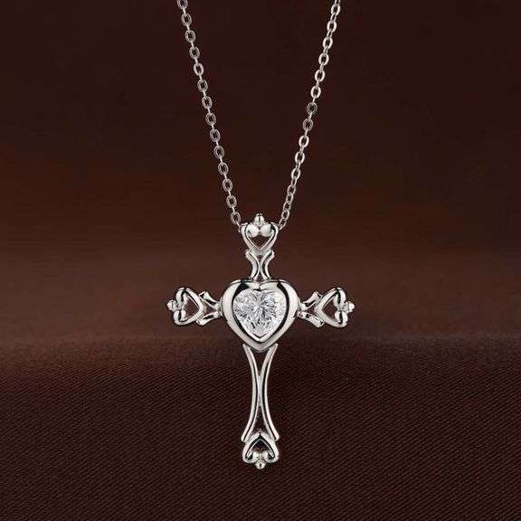 Beautiful Sterling silver Cross pendant with center dancing Moissanite