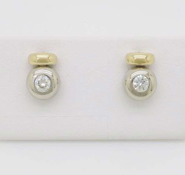 Bezel Set Diamond Two-Tone Stud Earrings
