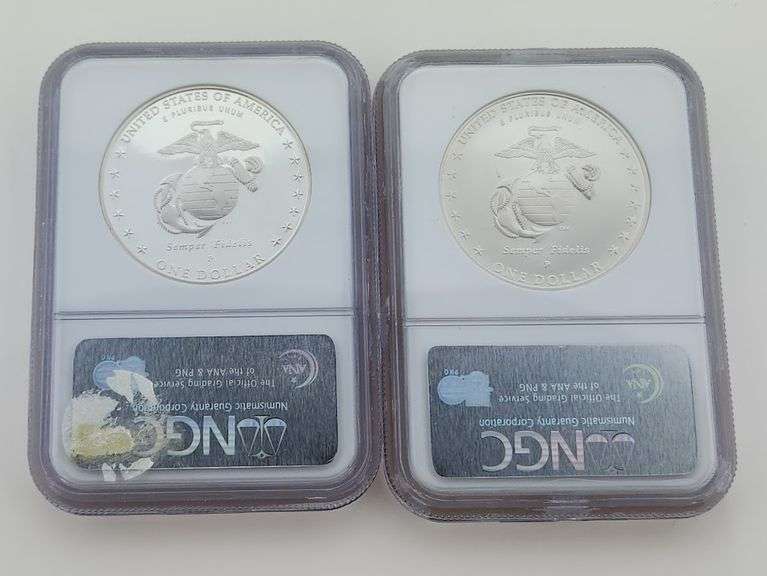 2005-P Marines Silver Commemorative Dollars, NGC MS69 & PF69 Ultra Cameo