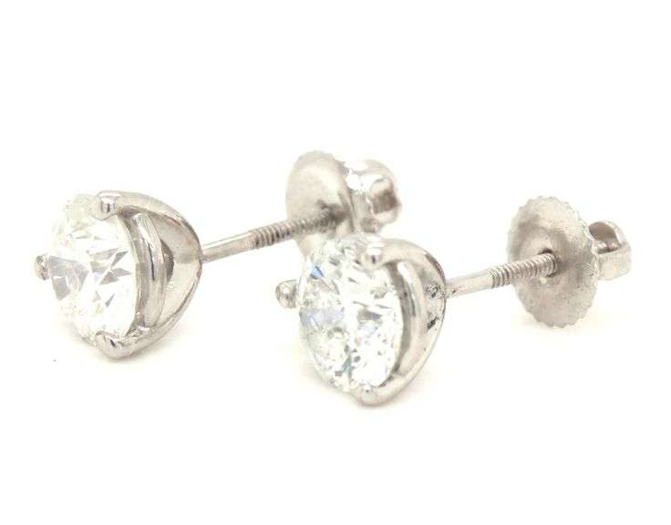 One pair of 14kt White gold 2.11ctw round brilliant cut diamond stud earrings
