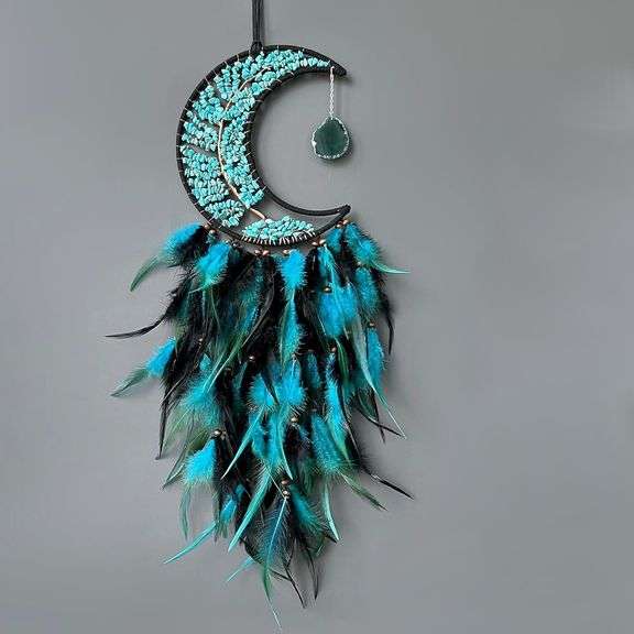 Moon Tree of Life Dream Catcher with Green Agate Stones