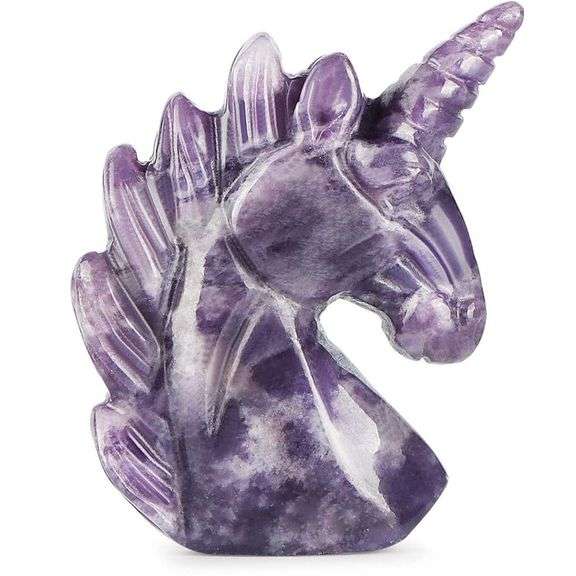 Hand Carved Lepidolite Crystal Unicorn Gemstone