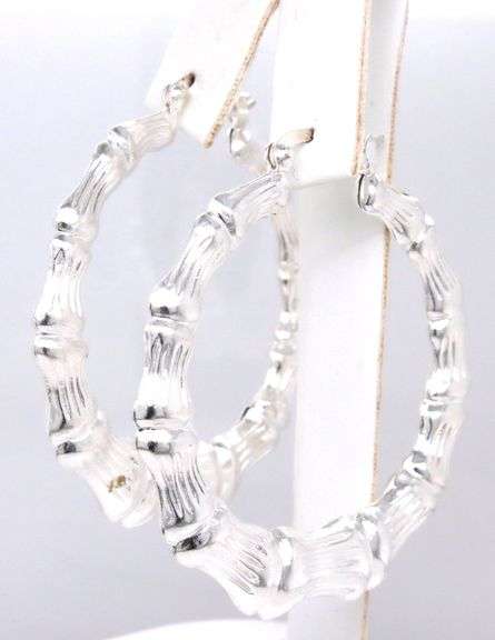 925 Sterling silver large bamboo style hoop earrings