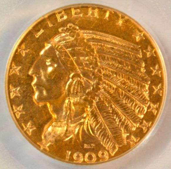 Lovely nearly Gem BU 1909-D $5 Indian Gold Piece. PCGS MS64