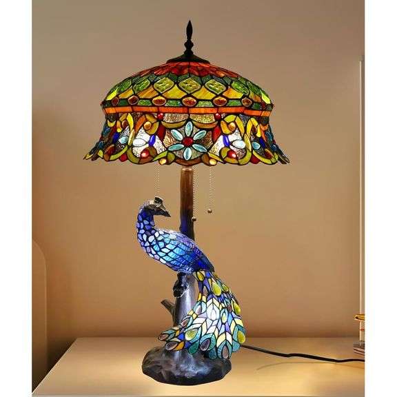 Handmade Peacock Stained Glass Table Lamp