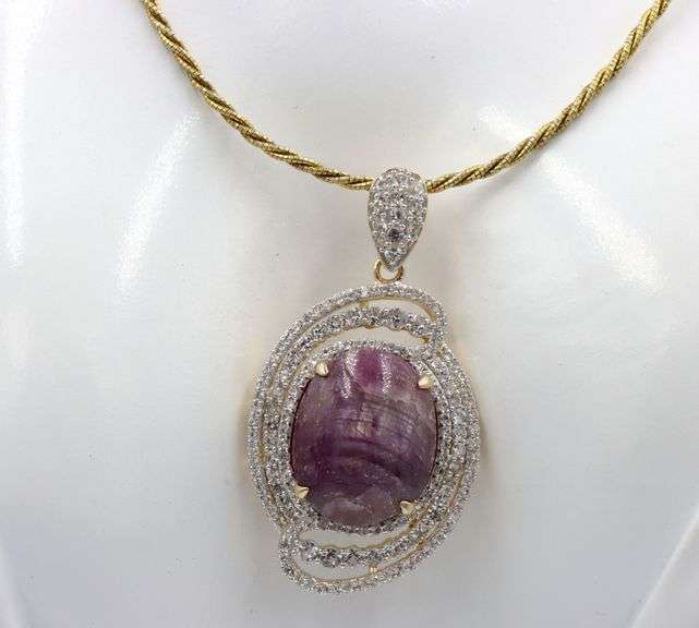 Fabulous Huge 26.90CTS Rare Natural Unheated Oval Cabochon-Cut Star Ruby & 3.20CTW White Sapphire Pe